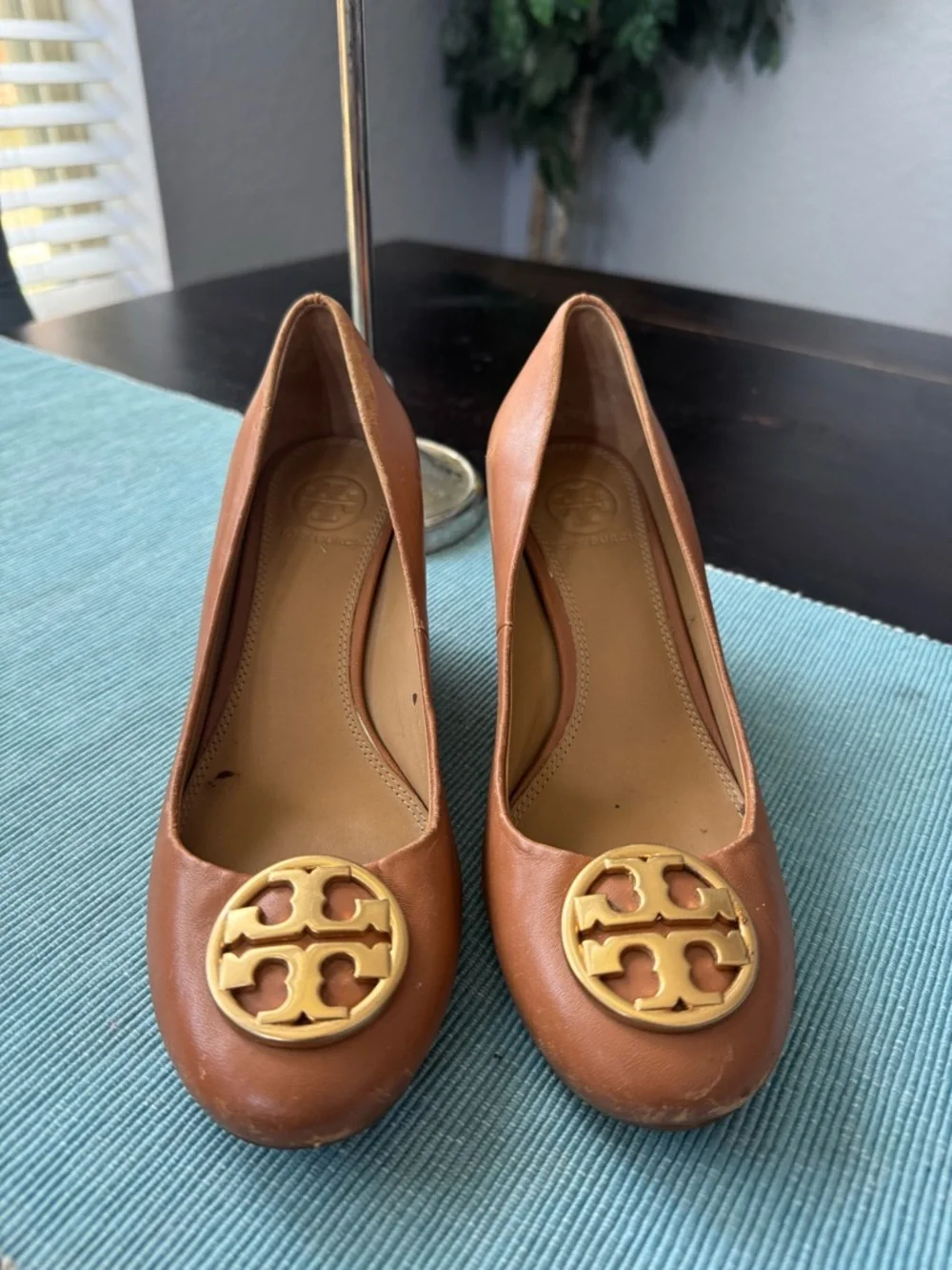Tory Burch tan wedge sandals size 5.5